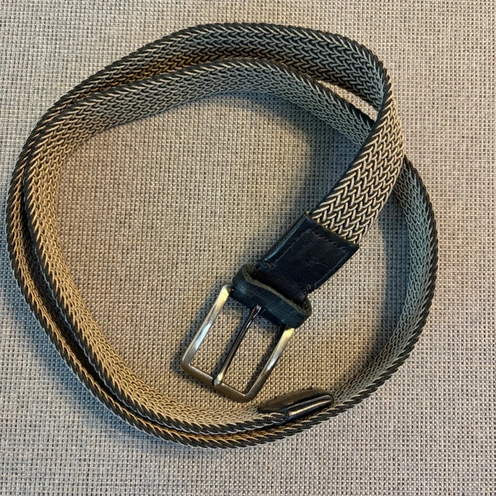 Braided Belt Leather Trim Chevron Woven Business Classic Workwear Mens L/XL